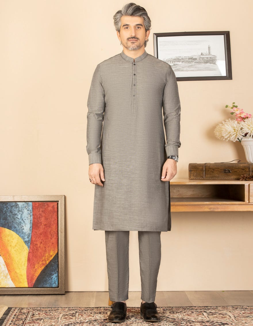 SLUB GREEN COTTON UNSTITCHED KAMEEZ SHALWAR FABRIC | JJMS-1998