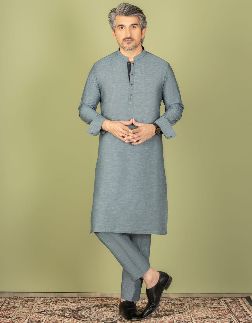 GREYISH GREEN UNSTITCHED KAMEEZ SHALWAR FABRIC | JJMS-1998