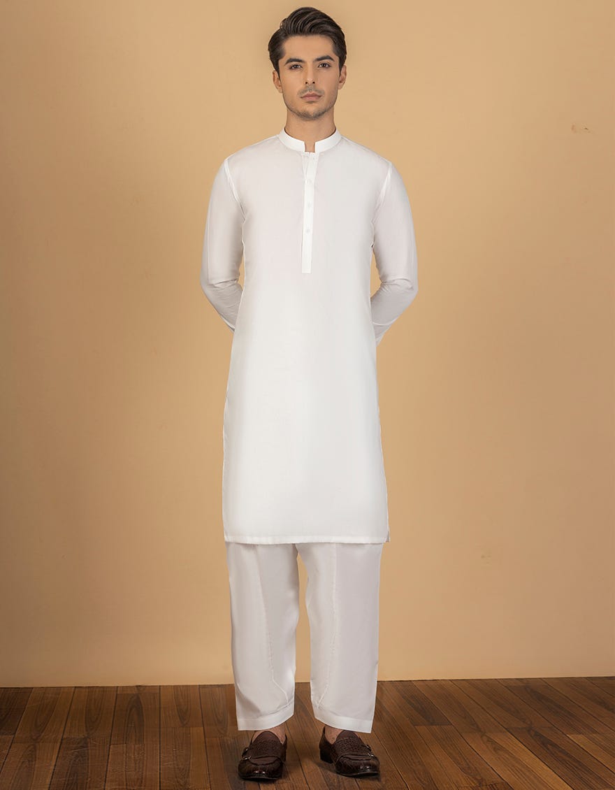OFF WHITE COTTON UNSTITCHED KAMEEZ SHALWAR FABRIC | JJMS-2005