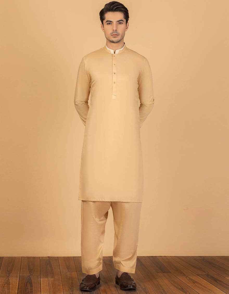 WHEAT BROWN COTTON UNSTITCHED KAMEEZ SHALWAR FABRIC | JJMS-2005