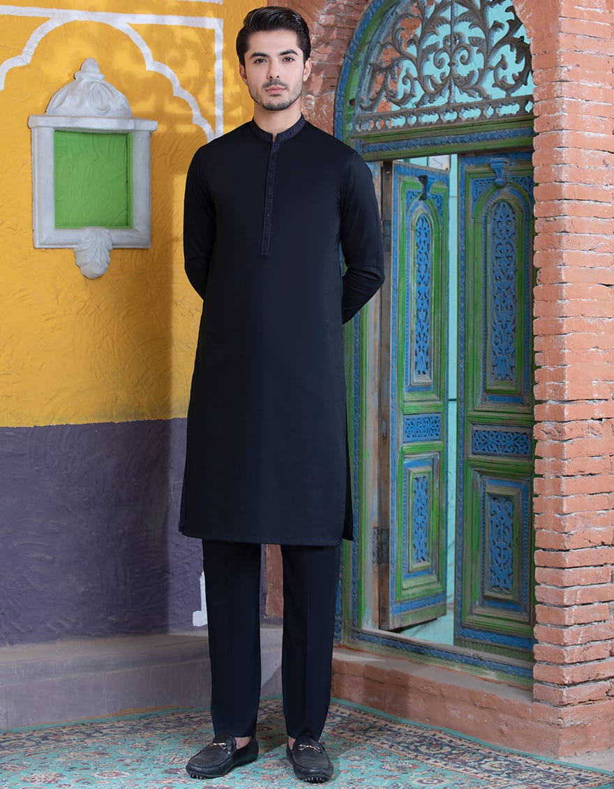 BLACK BLENDED UNSTITCHED KAMEEZ SHALWAR FABRIC | JJMS-2021