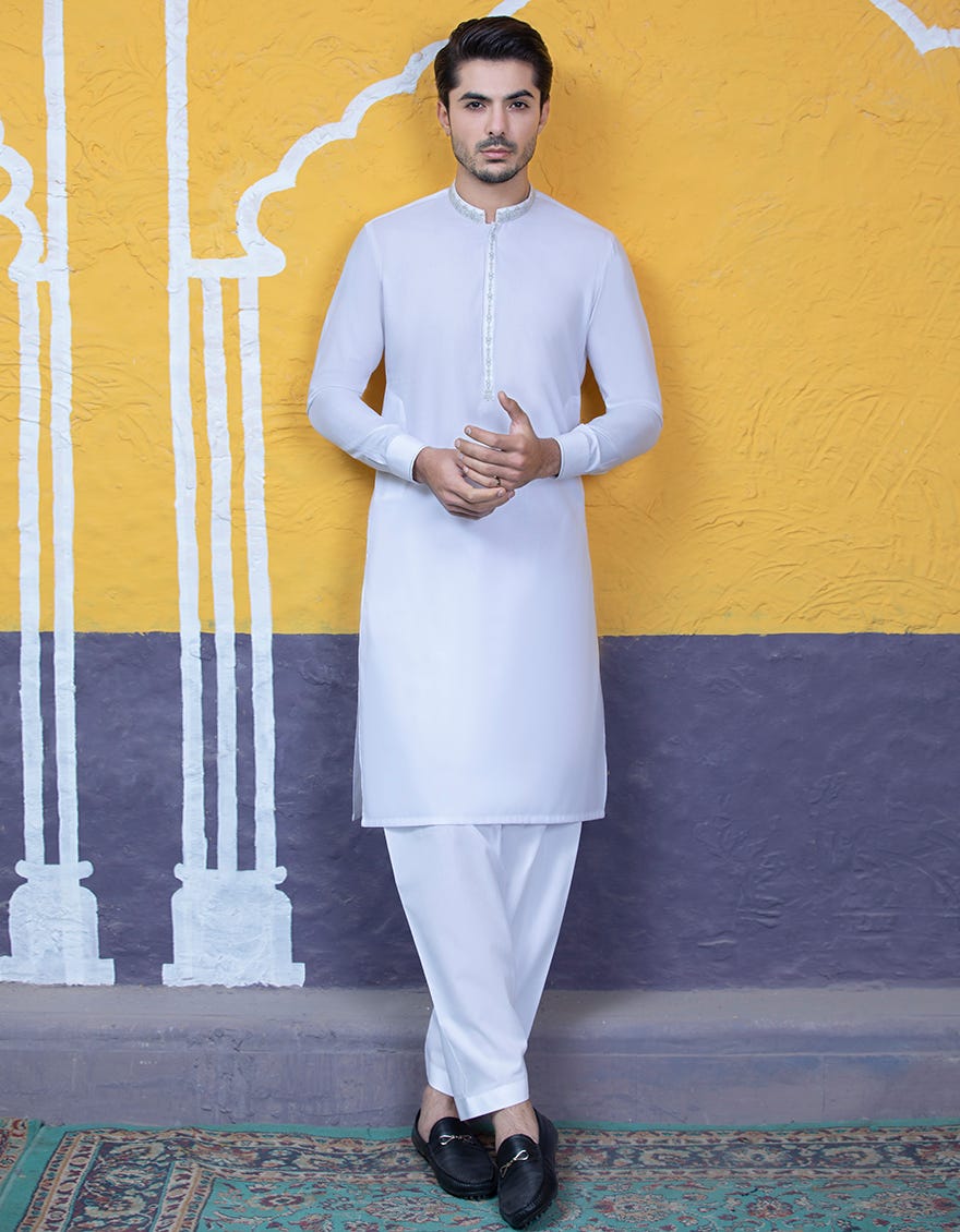WHITE BLENDED UNSTITCHED KAMEEZ SHALWAR FABRIC | JJMS-2021