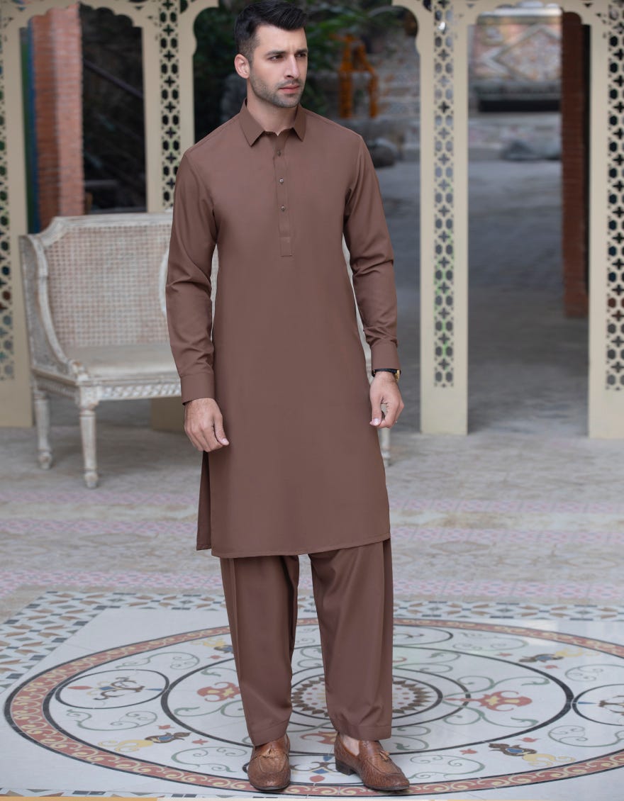 BROWN BLENDED UNSTITCHED KAMEEZ SHALWAR FABRIC | JJMS-2025