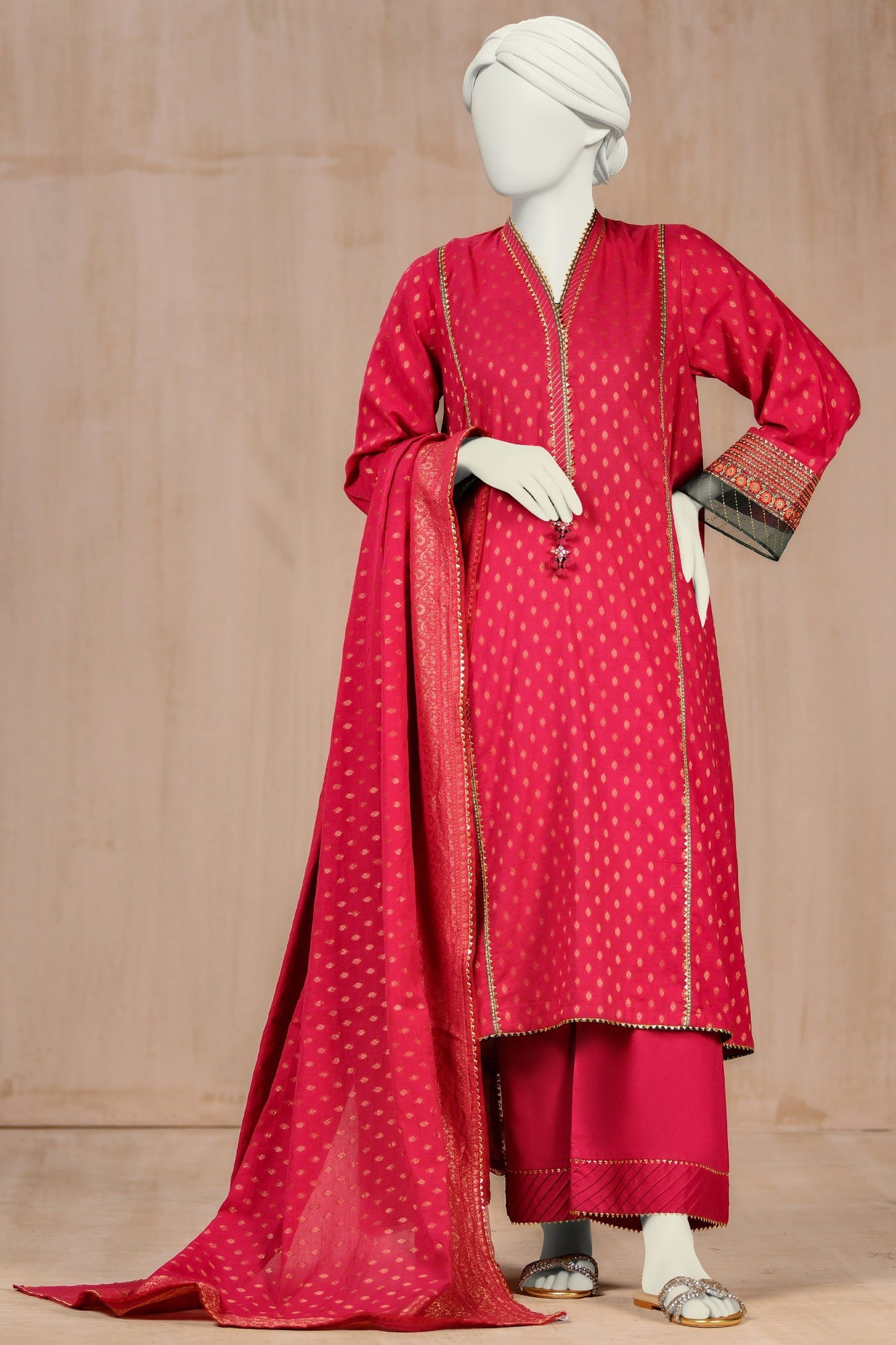 MAROON JACQUARD UNSTITCHED 3PC | CCW-3PSU-S-22-058A