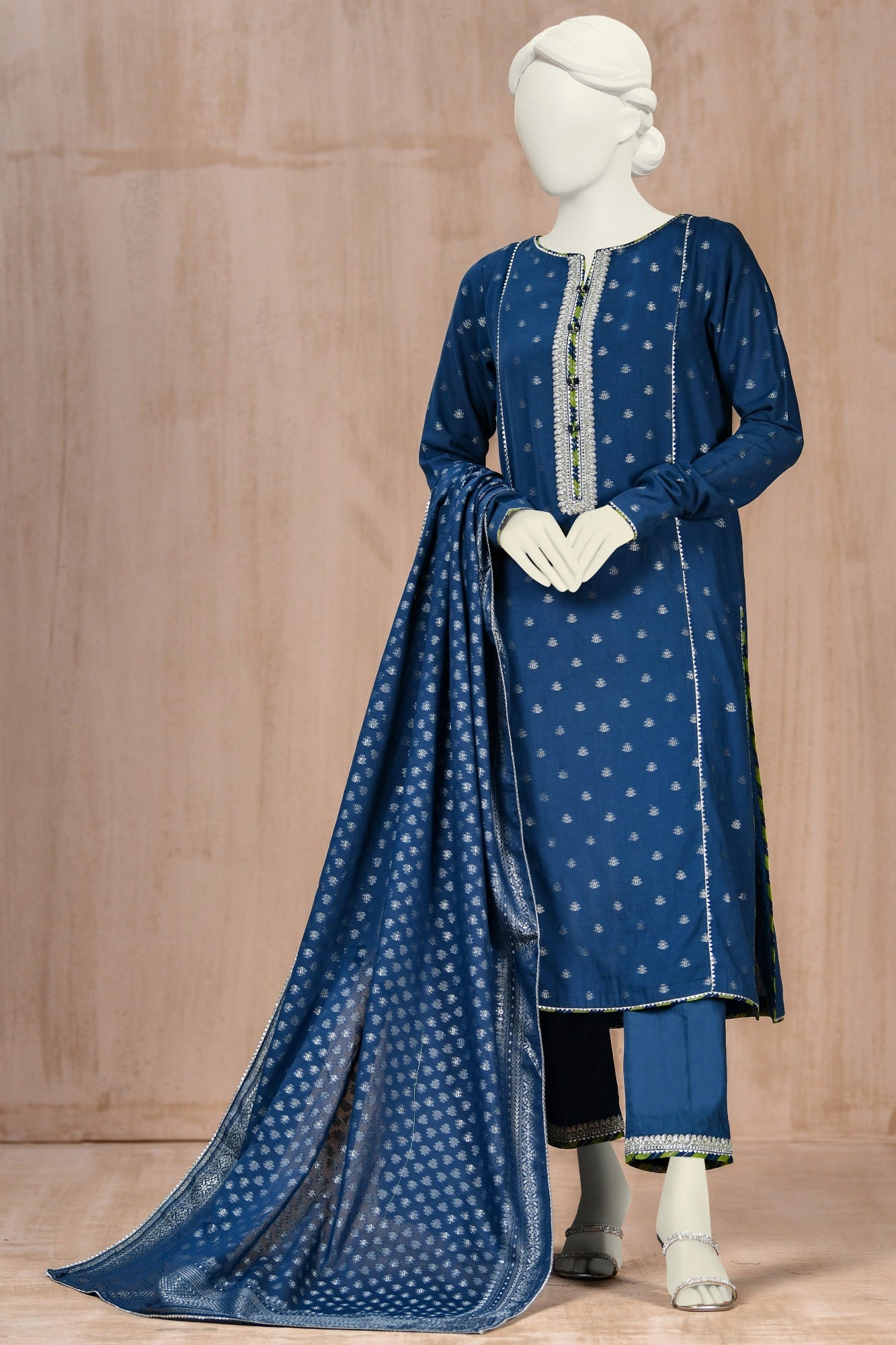 BLUE JACQUARD UNSTITCHED 3PC | CCW-3PSU-S-22-059B