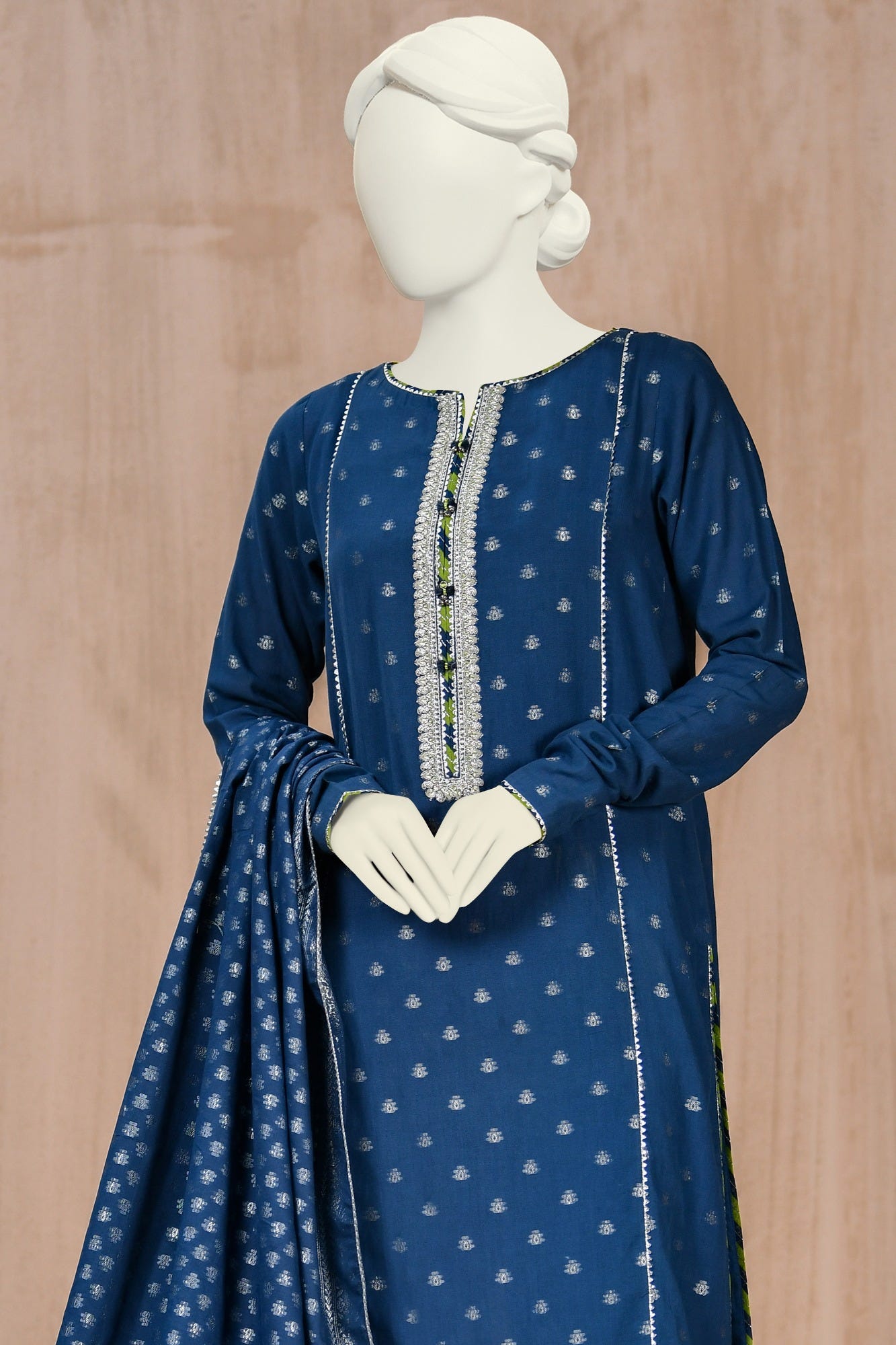 BLUE JACQUARD UNSTITCHED 3PC | CCW-3PSU-S-22-059B