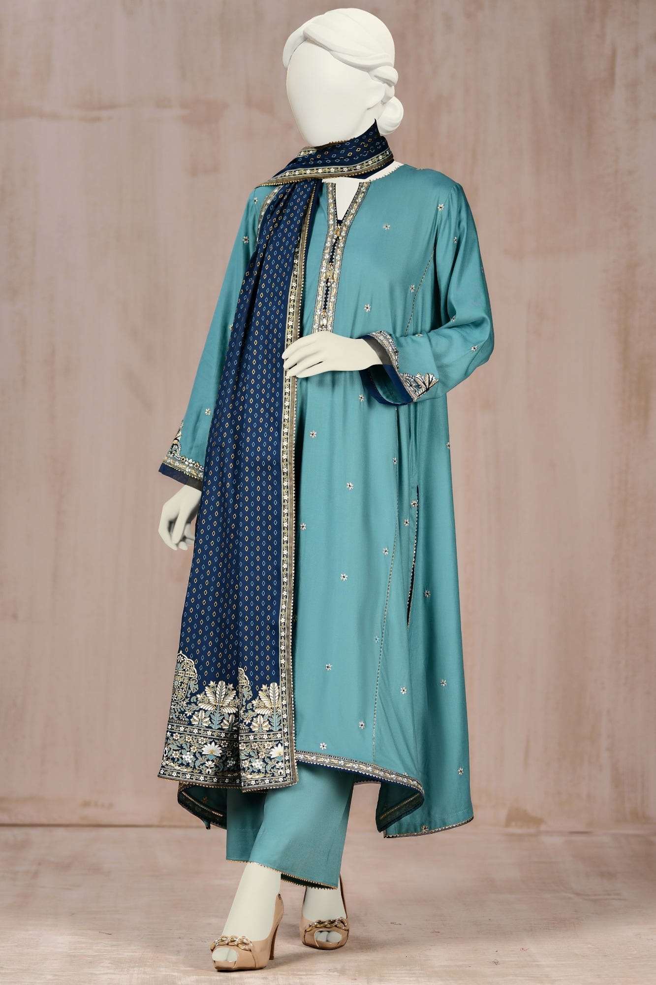 TEAL VISCOSE UNSTITCHED 3PC | CCW-3PSU-S-22-063 MIRAY