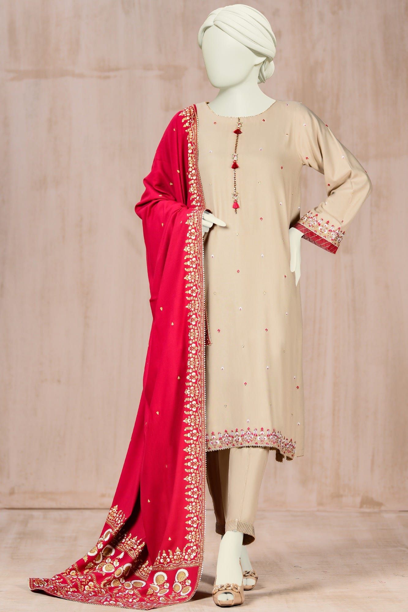 BEIGE VISCOSE UNSTITCHED 3PC | CCW-3PSU-S-22-064 ELIF