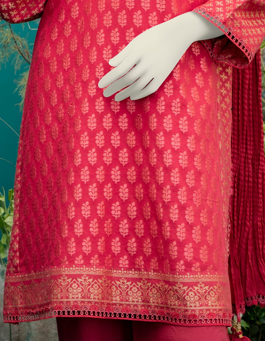 RED JACQUARD 3PC STITCHED | JJPW-W-JW-22-1708