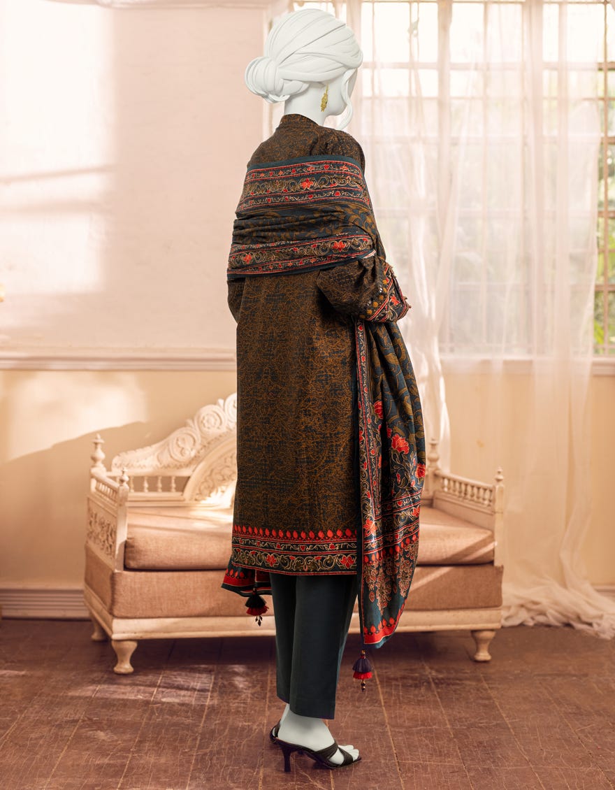 GOLDEN-TEAL CAMBRIC UNSTITCHED 3PC | JJLS-W-JW-22-1718 FB