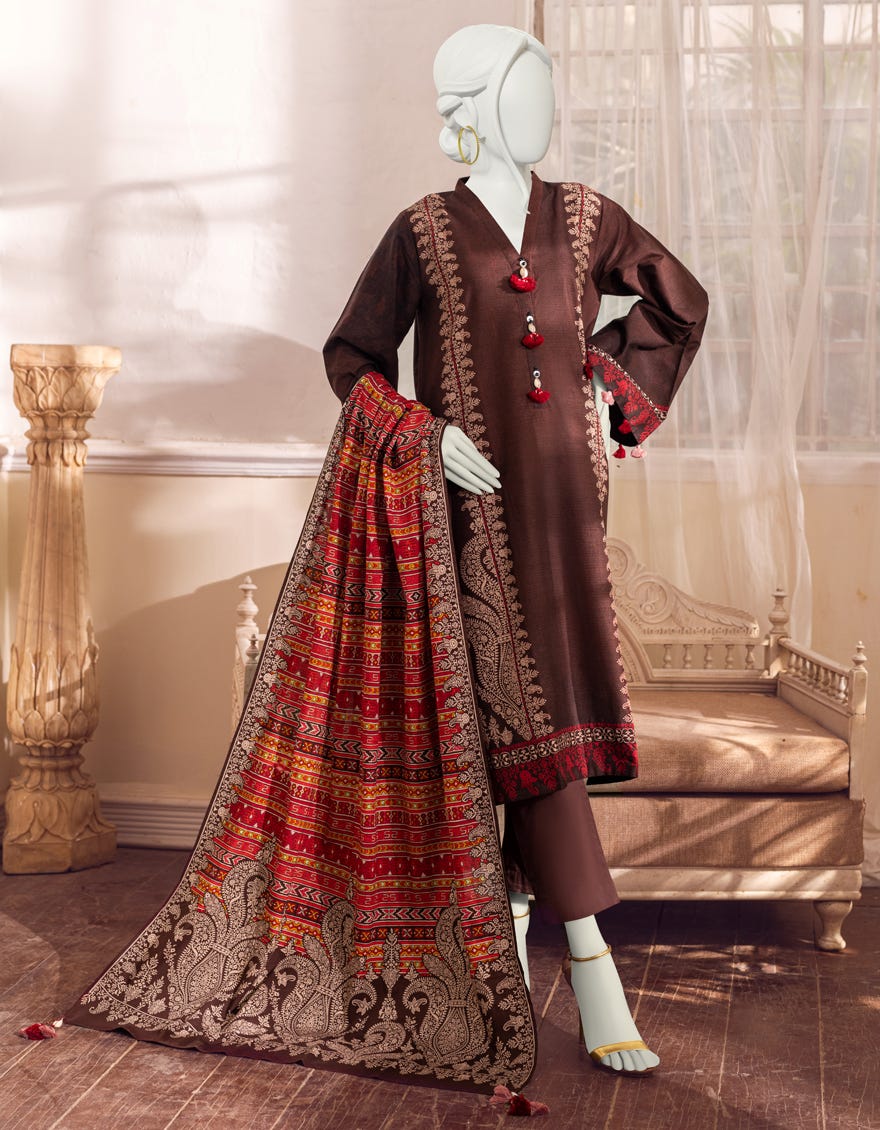 BROWN CAMBRIC UNSTITCHED 3PC | JJLS-W-JW-22-1719 FB