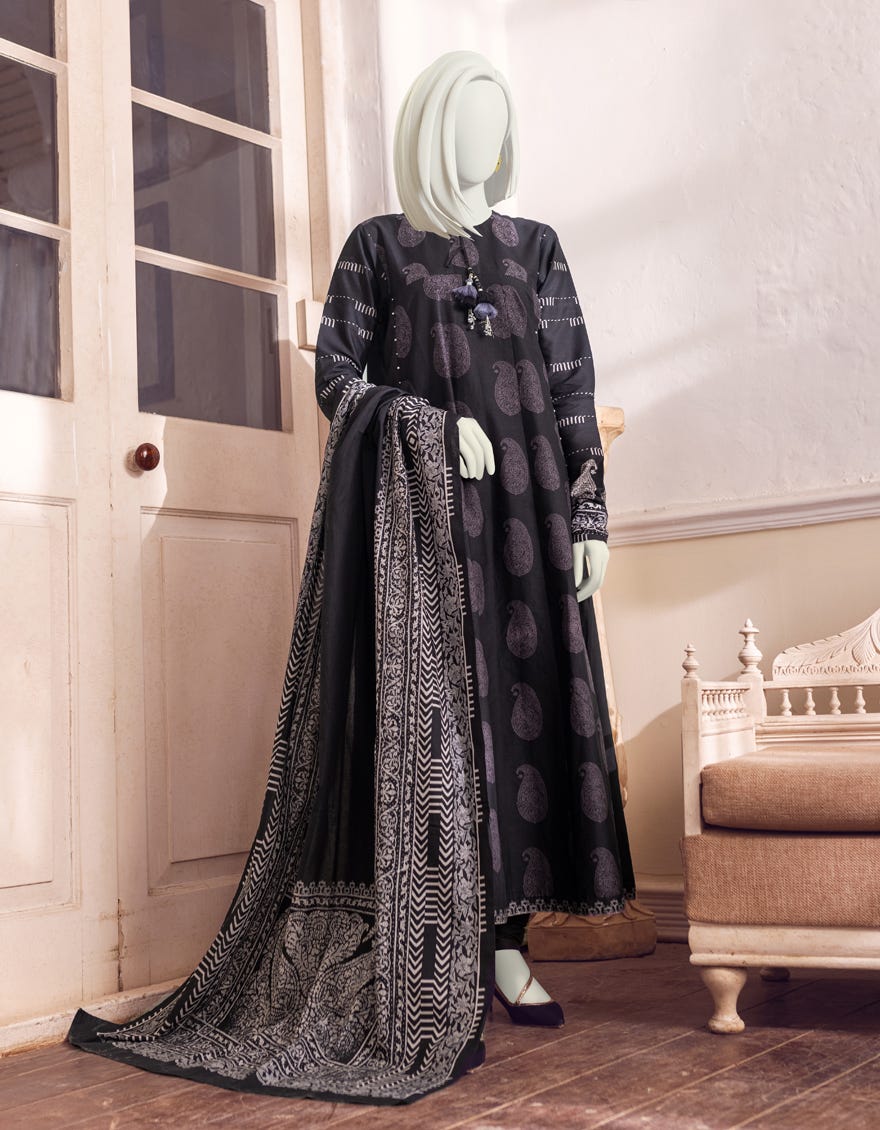 BLACK CAMBRIC UNSTITCHED 3PC | JJLS-W-JW-22-1720 FB