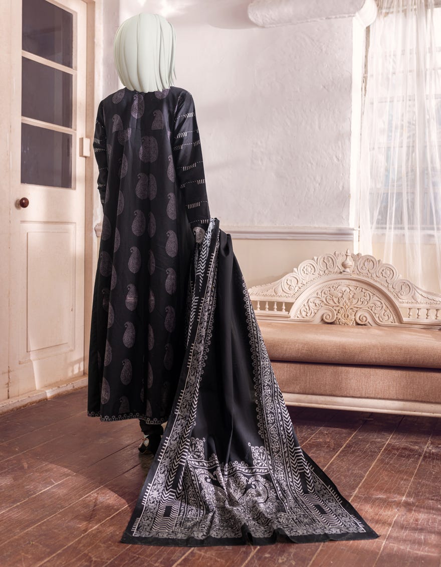 BLACK CAMBRIC UNSTITCHED 3PC | JJLS-W-JW-22-1720 FB