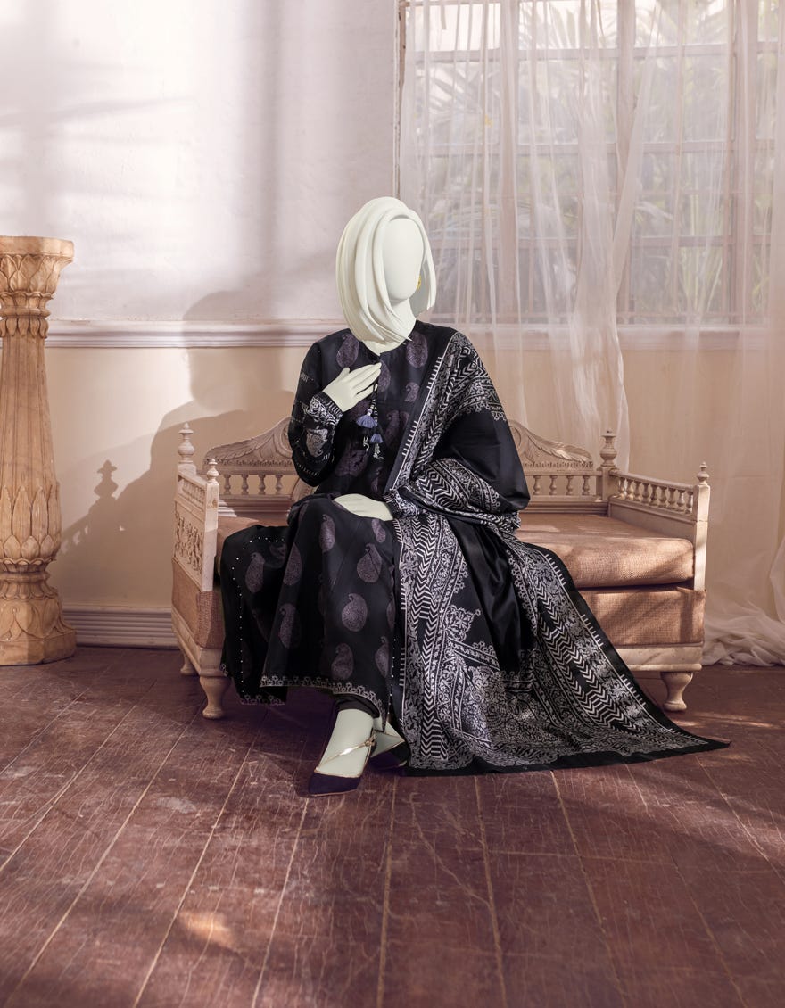 BLACK CAMBRIC UNSTITCHED 3PC | JJLS-W-JW-22-1720 FB