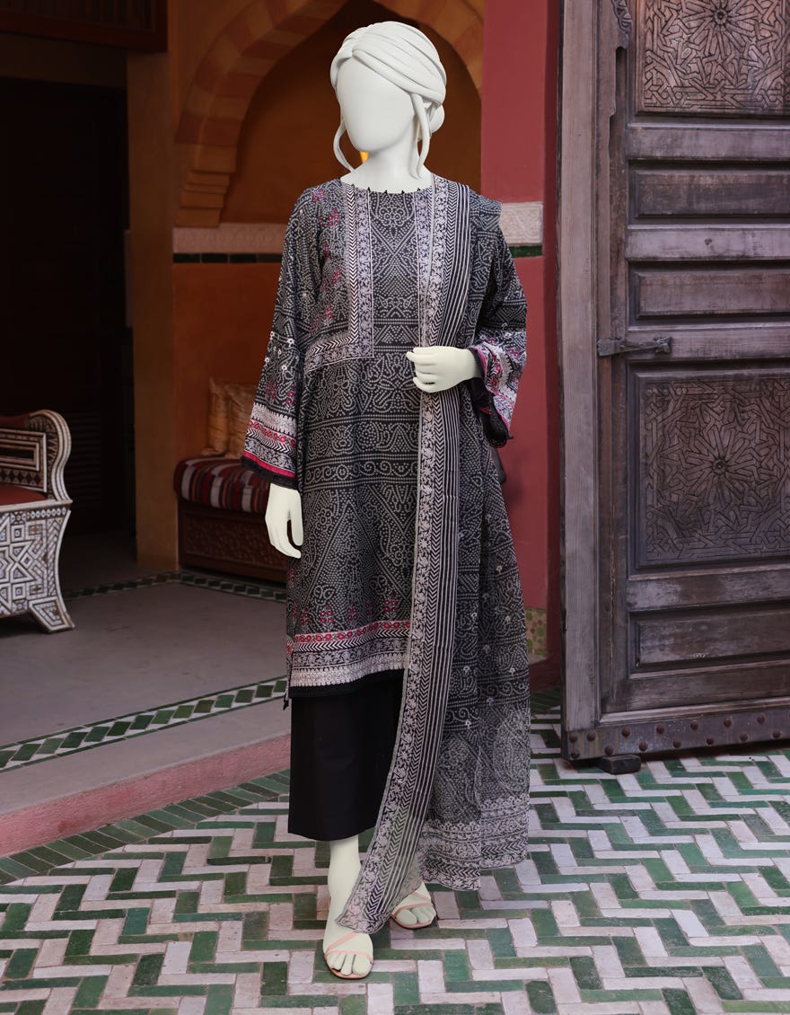 BLACK CAMBRIC UNSTITCHED 3PC | JJLS-W-JW-22-1725 FB