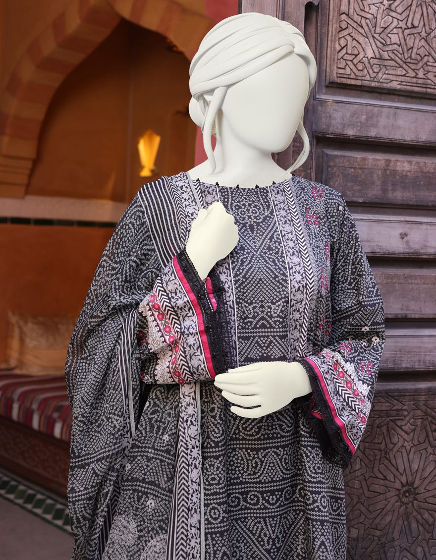 BLACK CAMBRIC UNSTITCHED 3PC | JJLS-W-JW-22-1725 FB