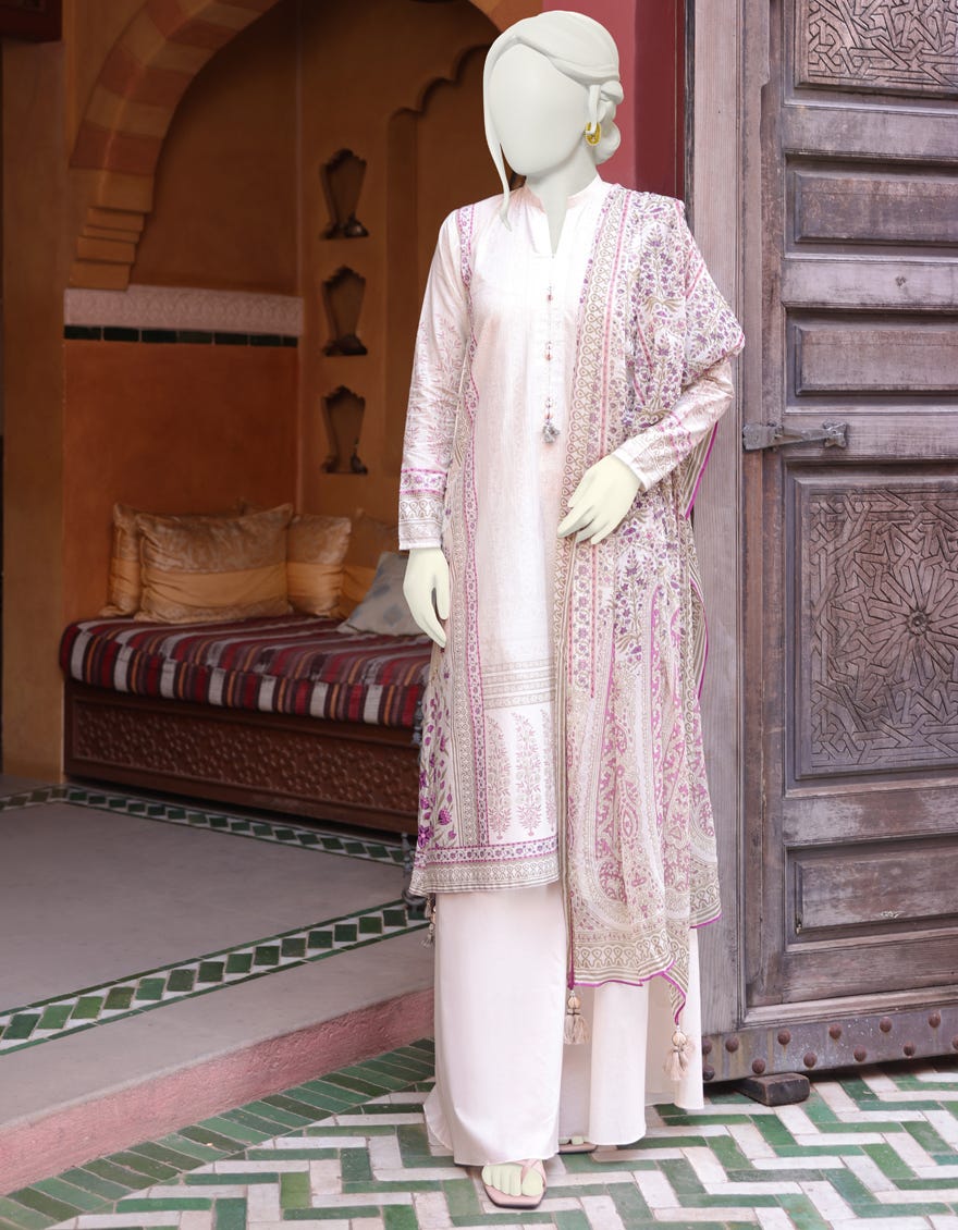 OFF WHITE CAMBRIC UNSTITCHED 3PC | JJLS-W-JW-22-1728 FB