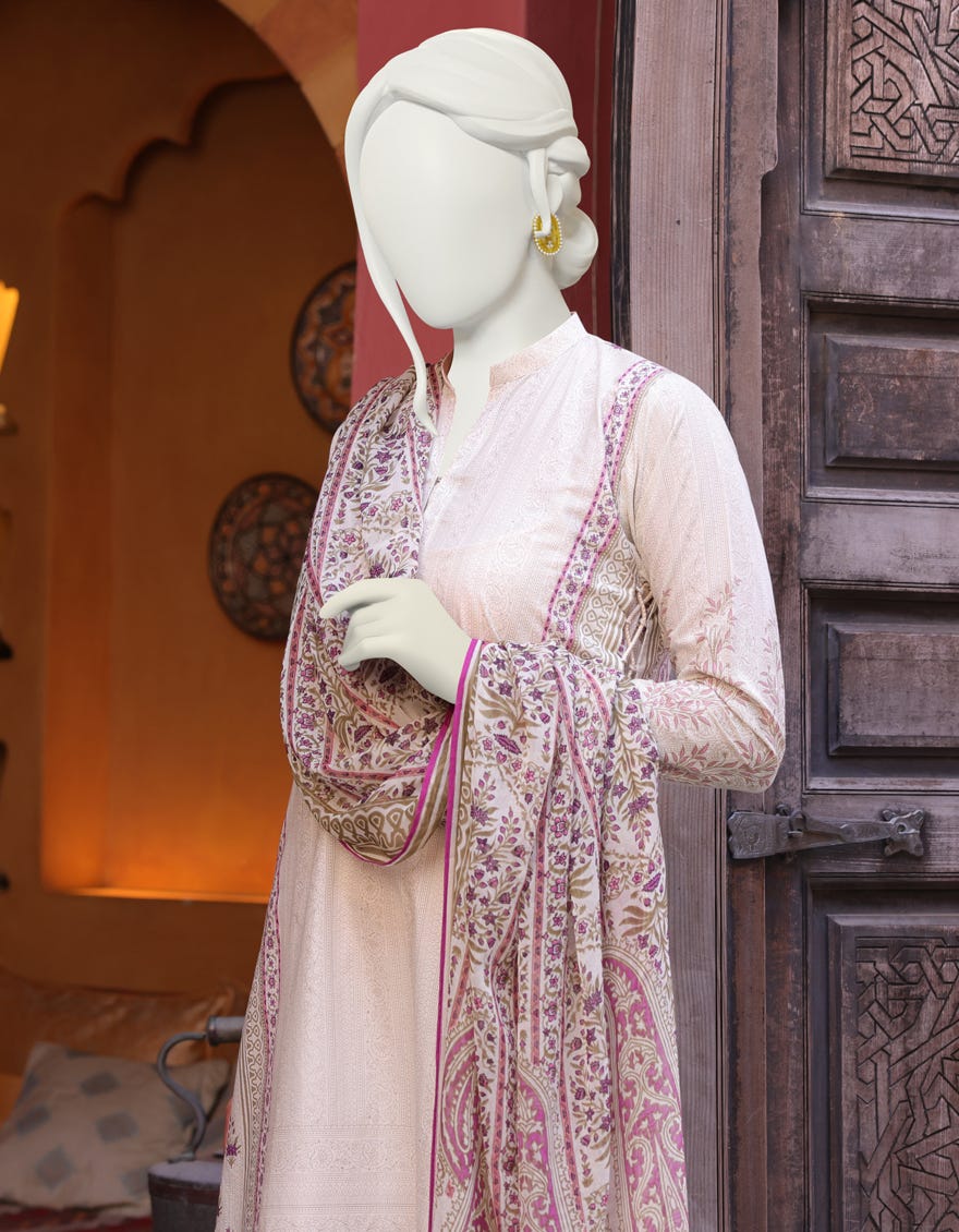 OFF WHITE CAMBRIC UNSTITCHED 3PC | JJLS-W-JW-22-1728 FB