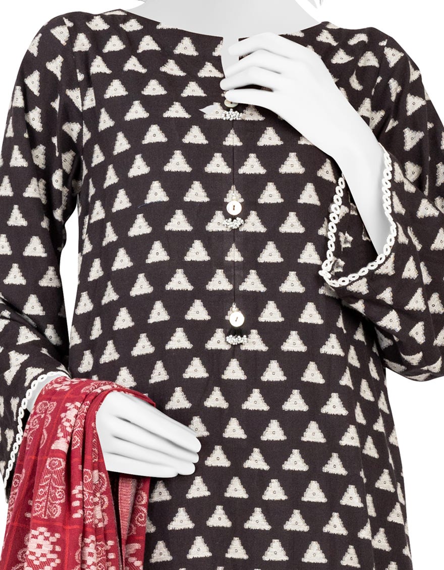 BLACK JACQUARD UNSTITCHED 3PC | JJLS-W-JW-22-1729 FB