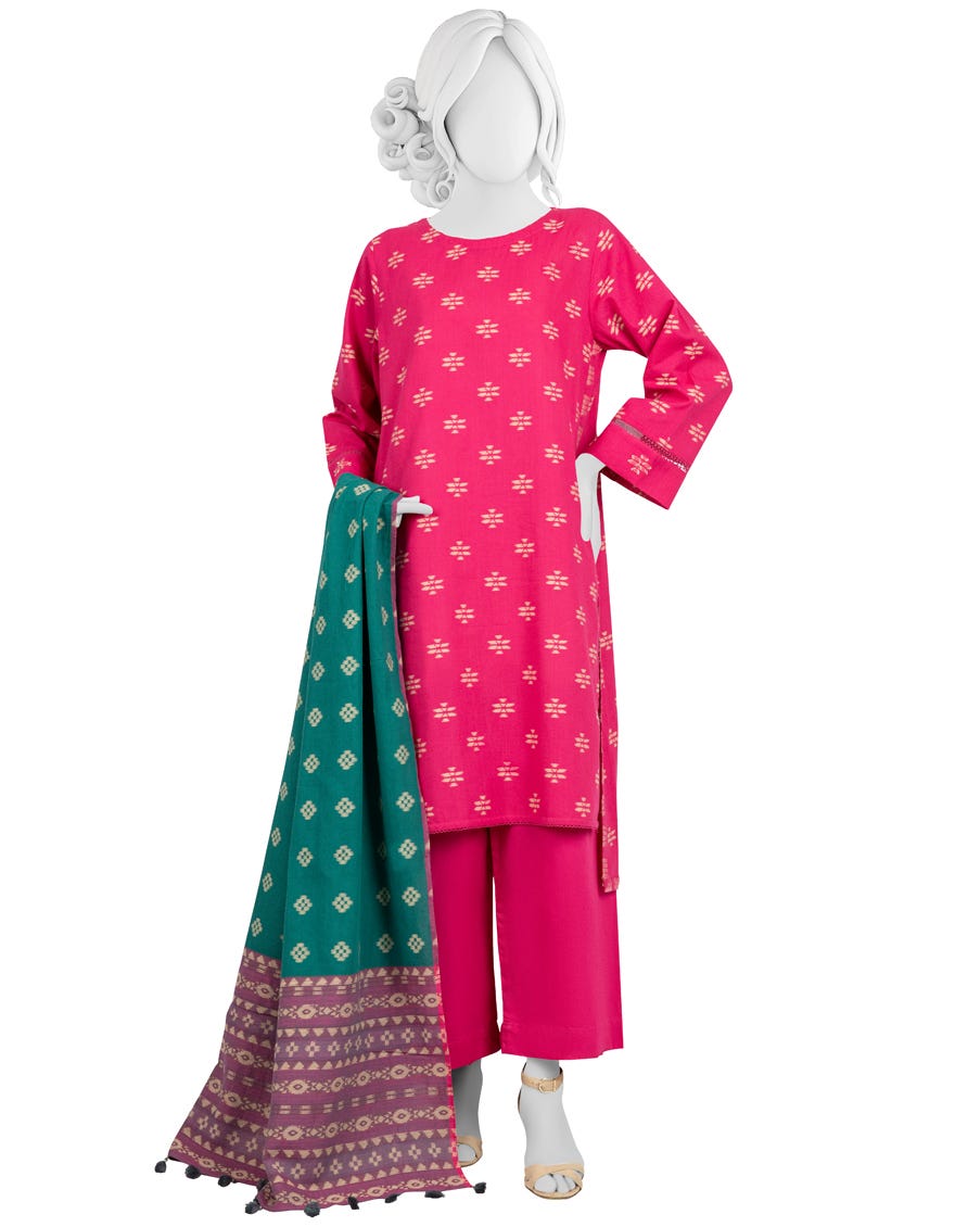 PINK JACQUARD UNSTITCHED 3PC | JJLS-W-JW-22-1730 FB