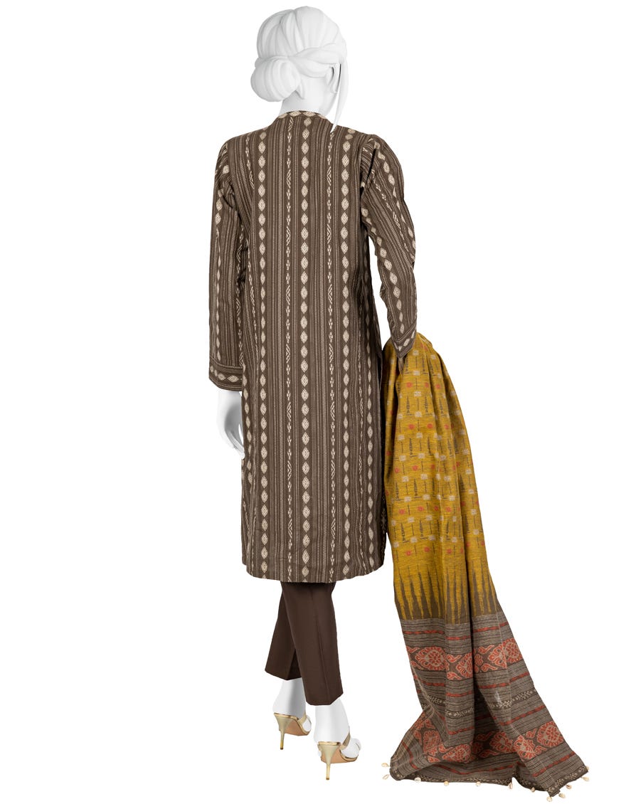 MUD BROWN JACQUARD UNSTITCHED 3PC | JJLS-W-JW-22-1731