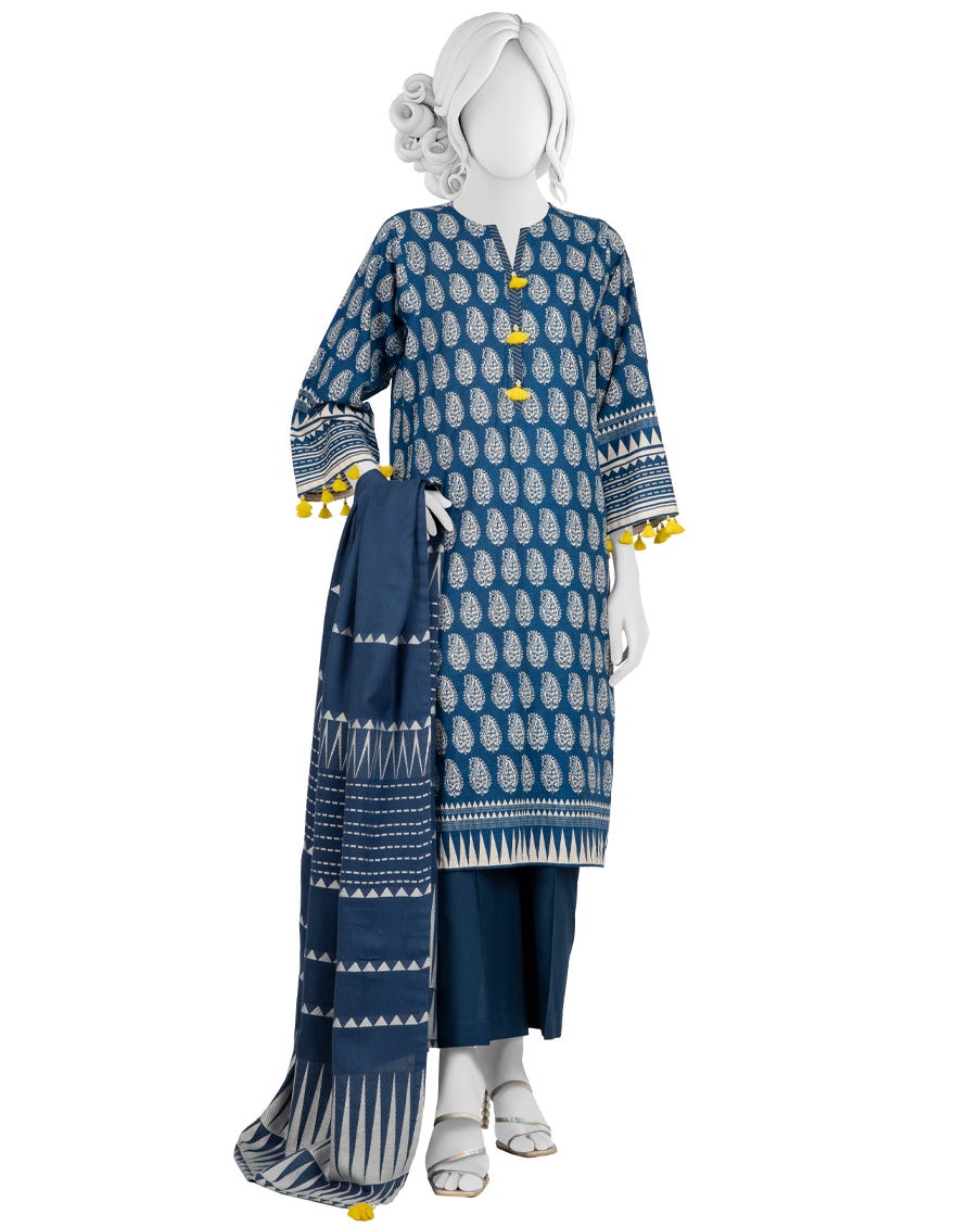 BLUE KHADDAR UNSTITCHED 3PC | JJLS-W-JW-22-1736