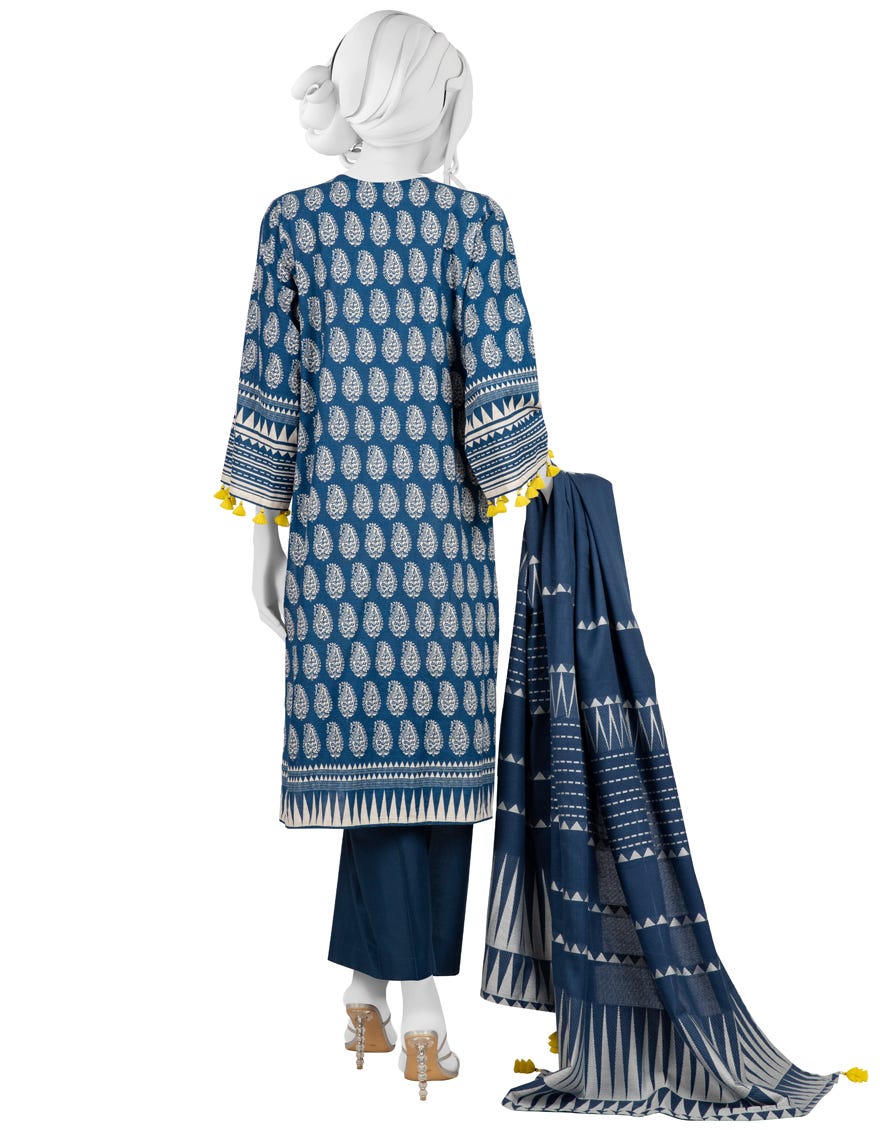 BLUE KHADDAR UNSTITCHED 3PC | JJLS-W-JW-22-1736