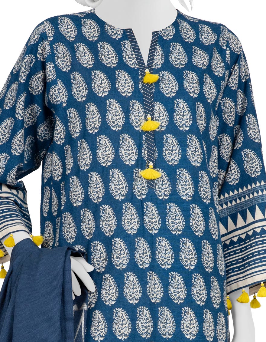 BLUE KHADDAR UNSTITCHED 3PC | JJLS-W-JW-22-1736