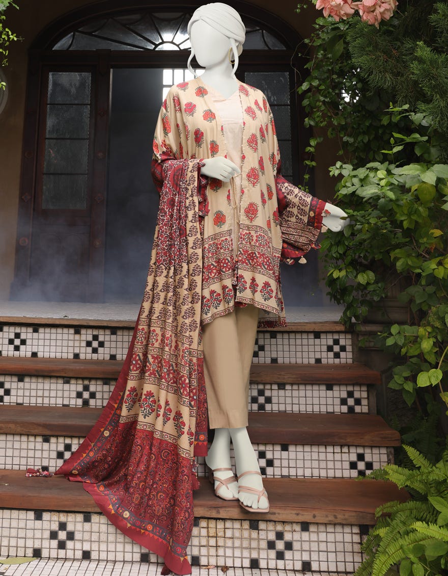 BEIGE LINEN UNSTITCHED 3PC | JJLS-W-JW-22-1745 FB