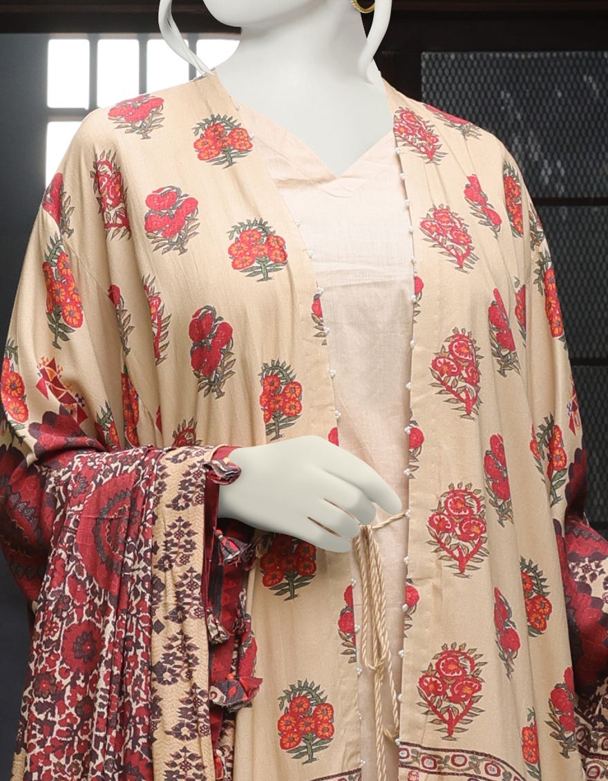 BEIGE LINEN UNSTITCHED 3PC | JJLS-W-JW-22-1745 FB