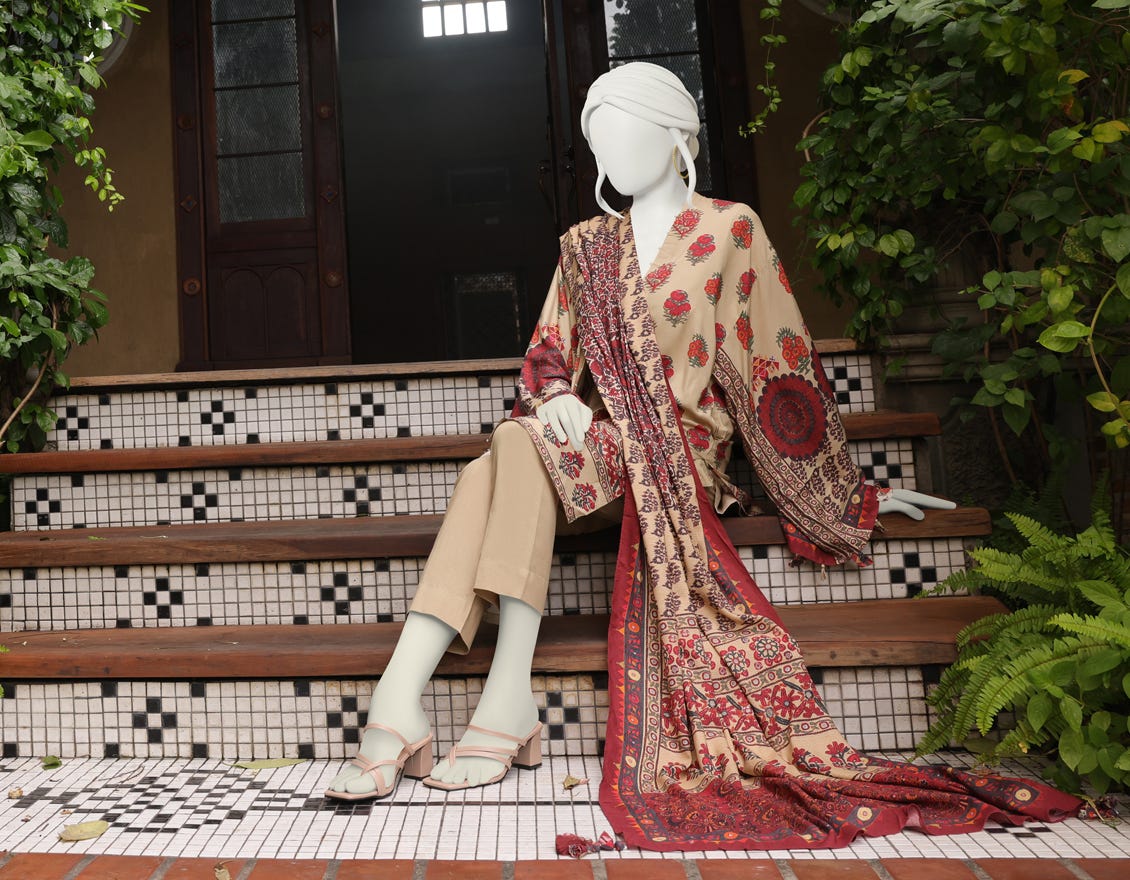 BEIGE LINEN UNSTITCHED 3PC | JJLS-W-JW-22-1745 FB