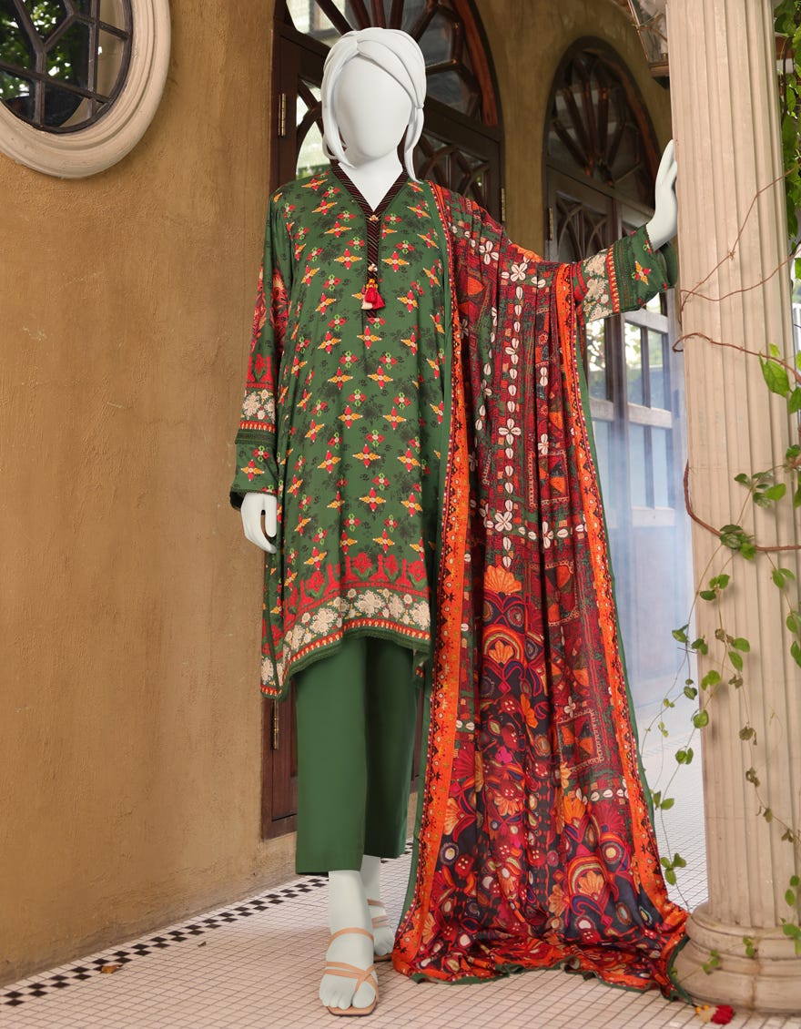 GREEN LINEN UNSTITCHED 3PC | JJLS-W-JW-22-1748 FB