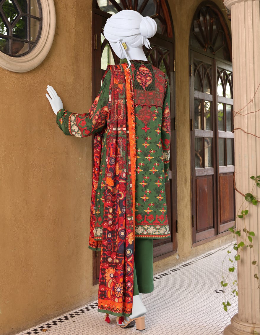 GREEN LINEN UNSTITCHED 3PC | JJLS-W-JW-22-1748 FB