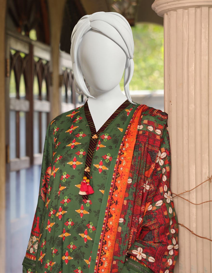 GREEN LINEN UNSTITCHED 3PC | JJLS-W-JW-22-1748 FB