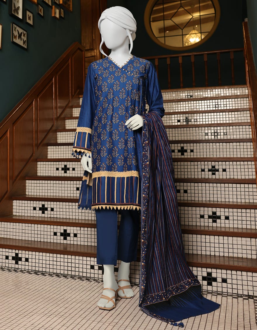 BLUE CAMBRIC UNSTITCHED 3PC | JJLS-W-JW-22-1749 FB
