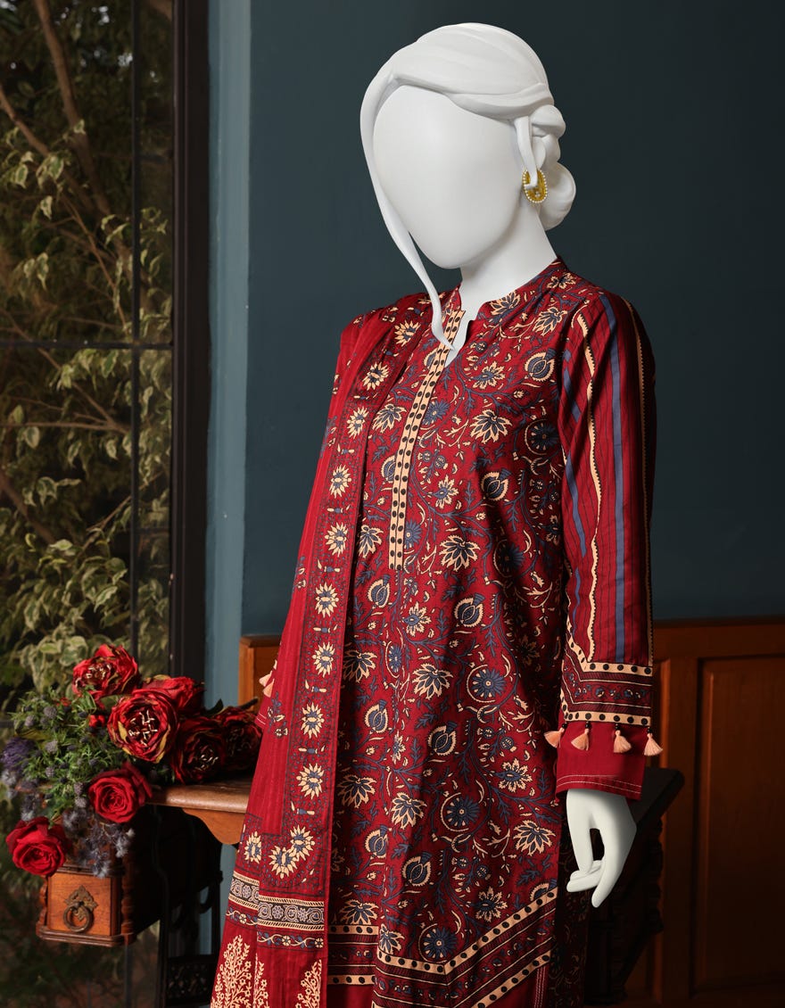 MAROON CAMBRIC UNSTITCHED 3PC | JJLS-W-JW-22-1750 FB