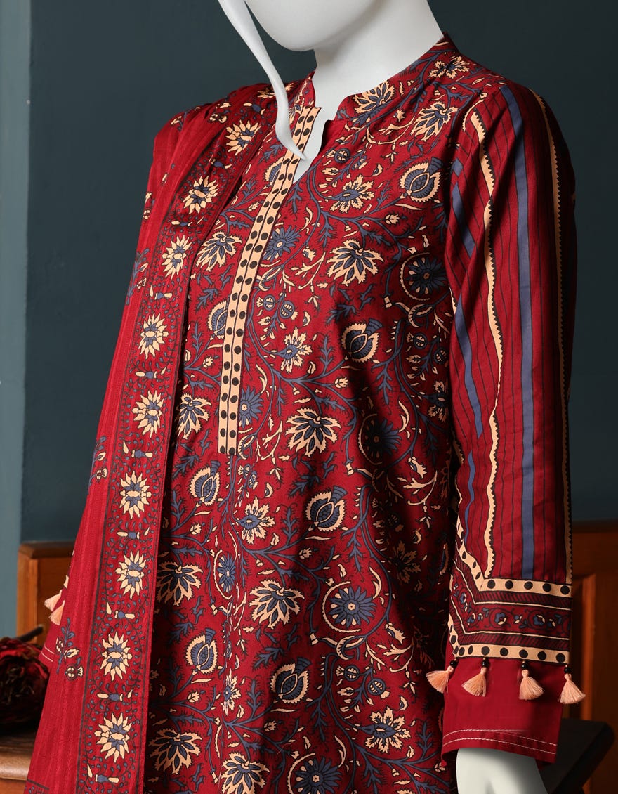 MAROON CAMBRIC UNSTITCHED 3PC | JJLS-W-JW-22-1750 FB