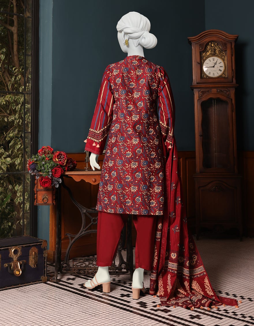 MAROON CAMBRIC UNSTITCHED 3PC | JJLS-W-JW-22-1750 FB