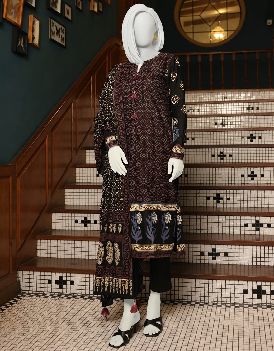 BLACK CAMBRIC UNSTITCHED 3PC | JJLS-W-JW-22-1751 FB