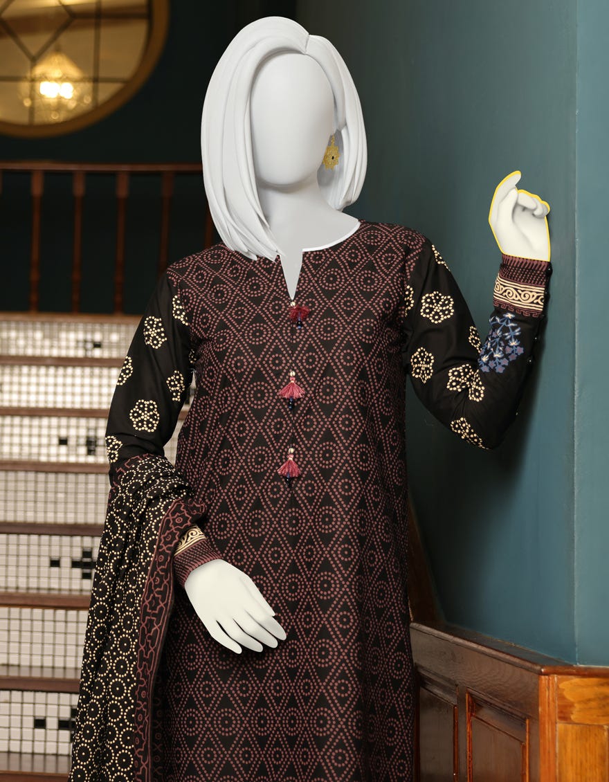 BLACK CAMBRIC UNSTITCHED 3PC | JJLS-W-JW-22-1751 FB