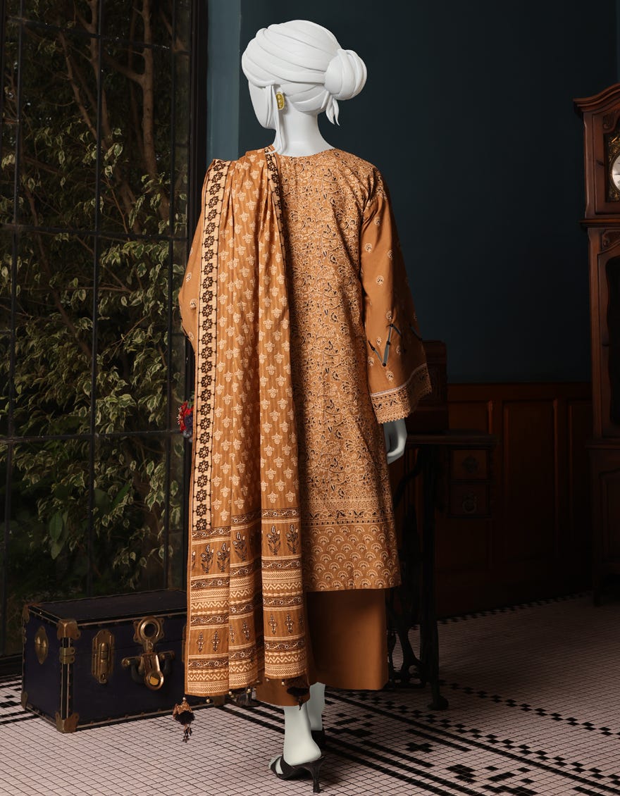 GOLDEN BROWN CAMBRIC UNSTITCHED 3PC | JJLS-W-JW-22-1752 FB
