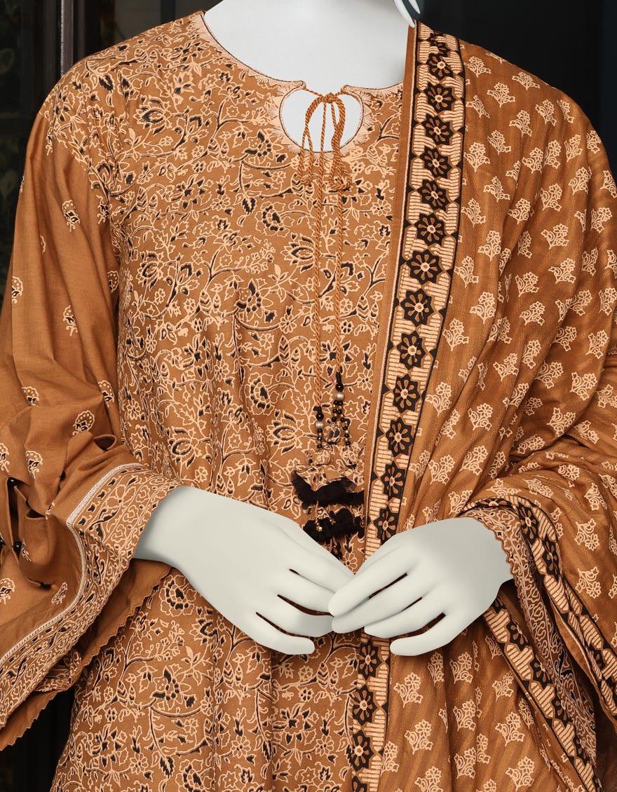 GOLDEN BROWN CAMBRIC UNSTITCHED 3PC | JJLS-W-JW-22-1752 FB
