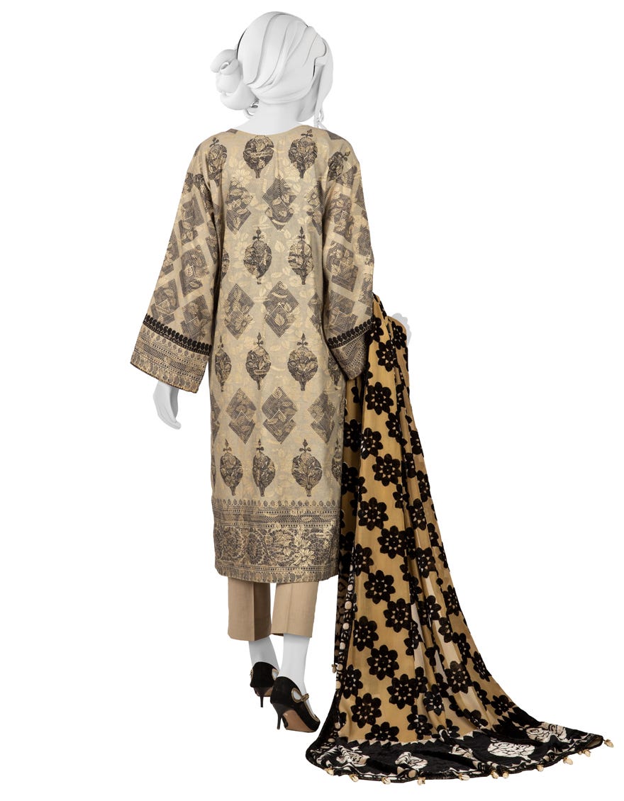 BEIGE JACQUARD UNSTITCHED 3PC | JJLS-W-JW-22-1755