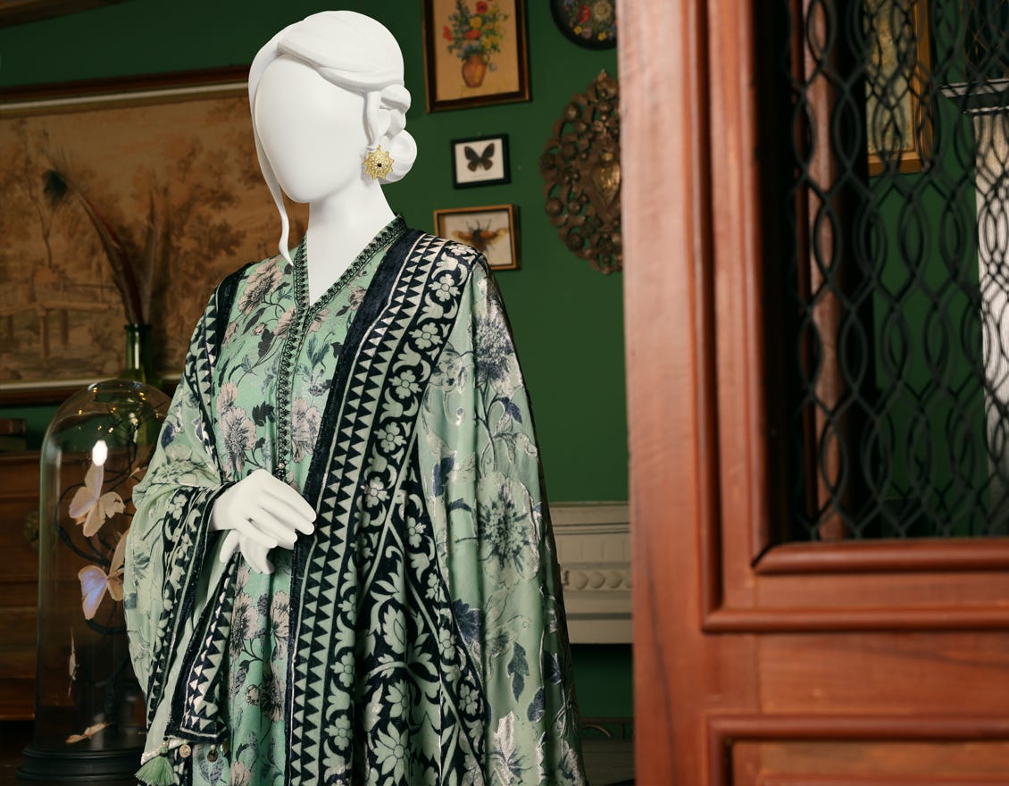 GREEN JACQUARD UNSTITCHED 3PC | JJLS-W-JW-22-1756