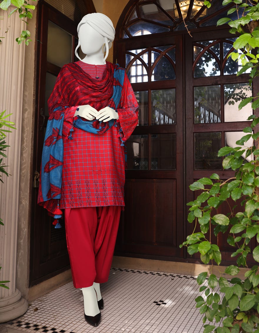RED CAMBRIC UNSTITCHED 3PC | JJLS-W-JW-22-1760 FB