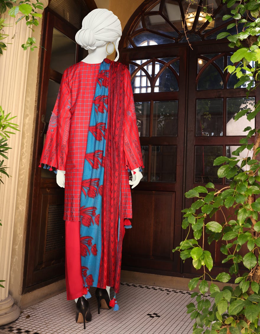 RED CAMBRIC UNSTITCHED 3PC | JJLS-W-JW-22-1760 FB