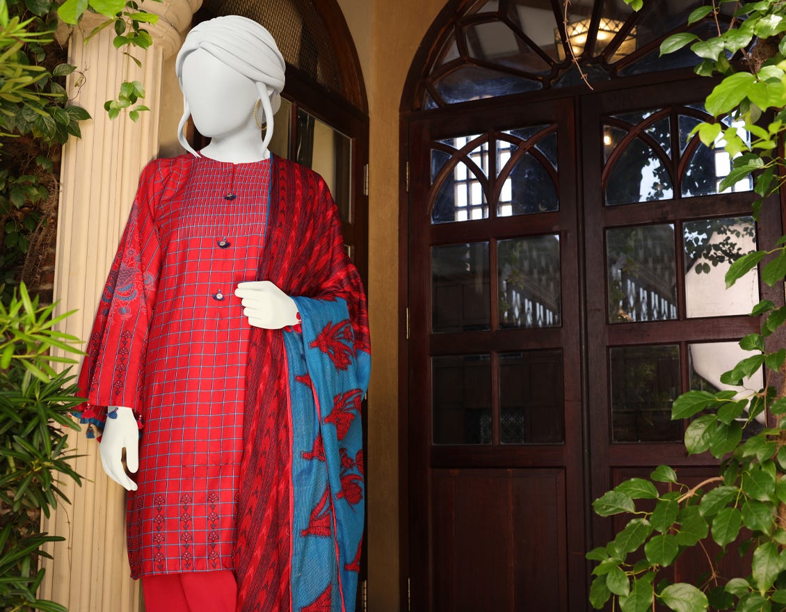 RED CAMBRIC UNSTITCHED 3PC | JJLS-W-JW-22-1760 FB