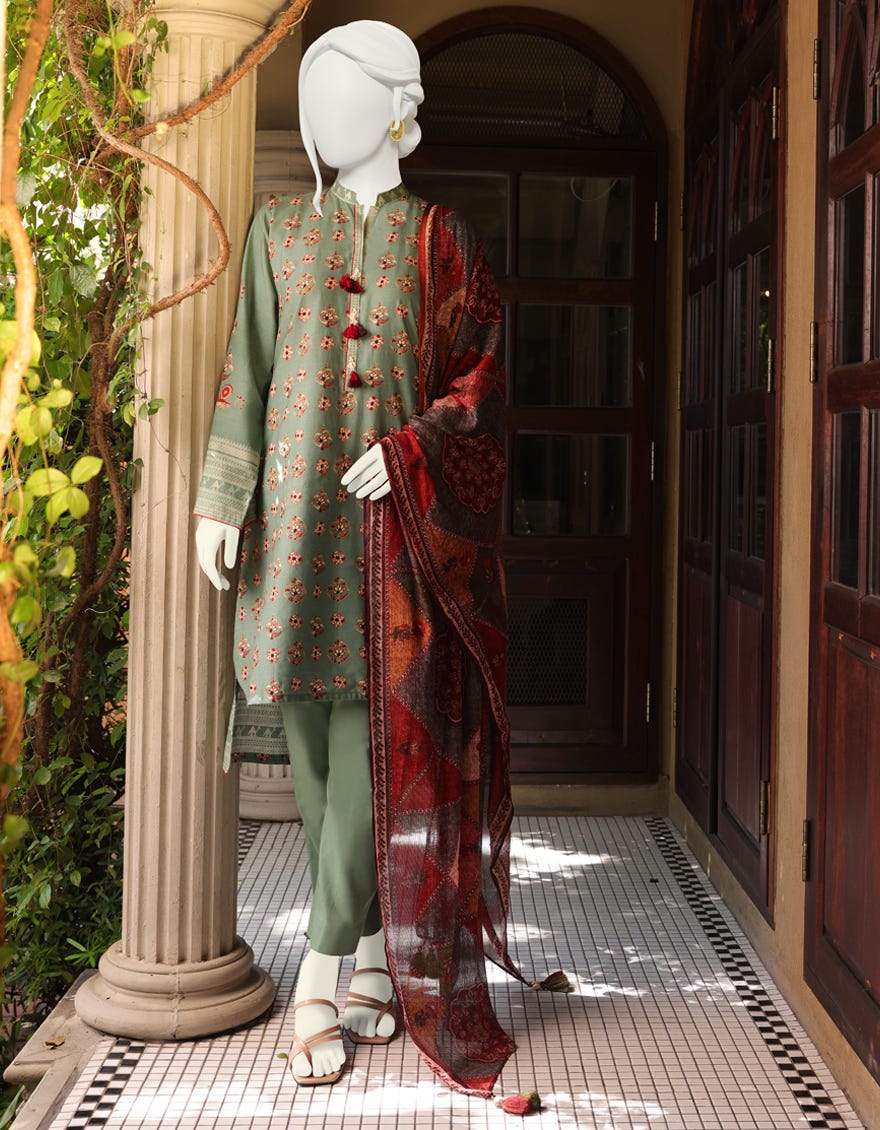 GREEN CAMBRIC UNSTITCHED 3PC | JJLS-W-JW-22-1761 FB