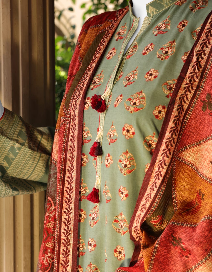 GREEN CAMBRIC UNSTITCHED 3PC | JJLS-W-JW-22-1761 FB