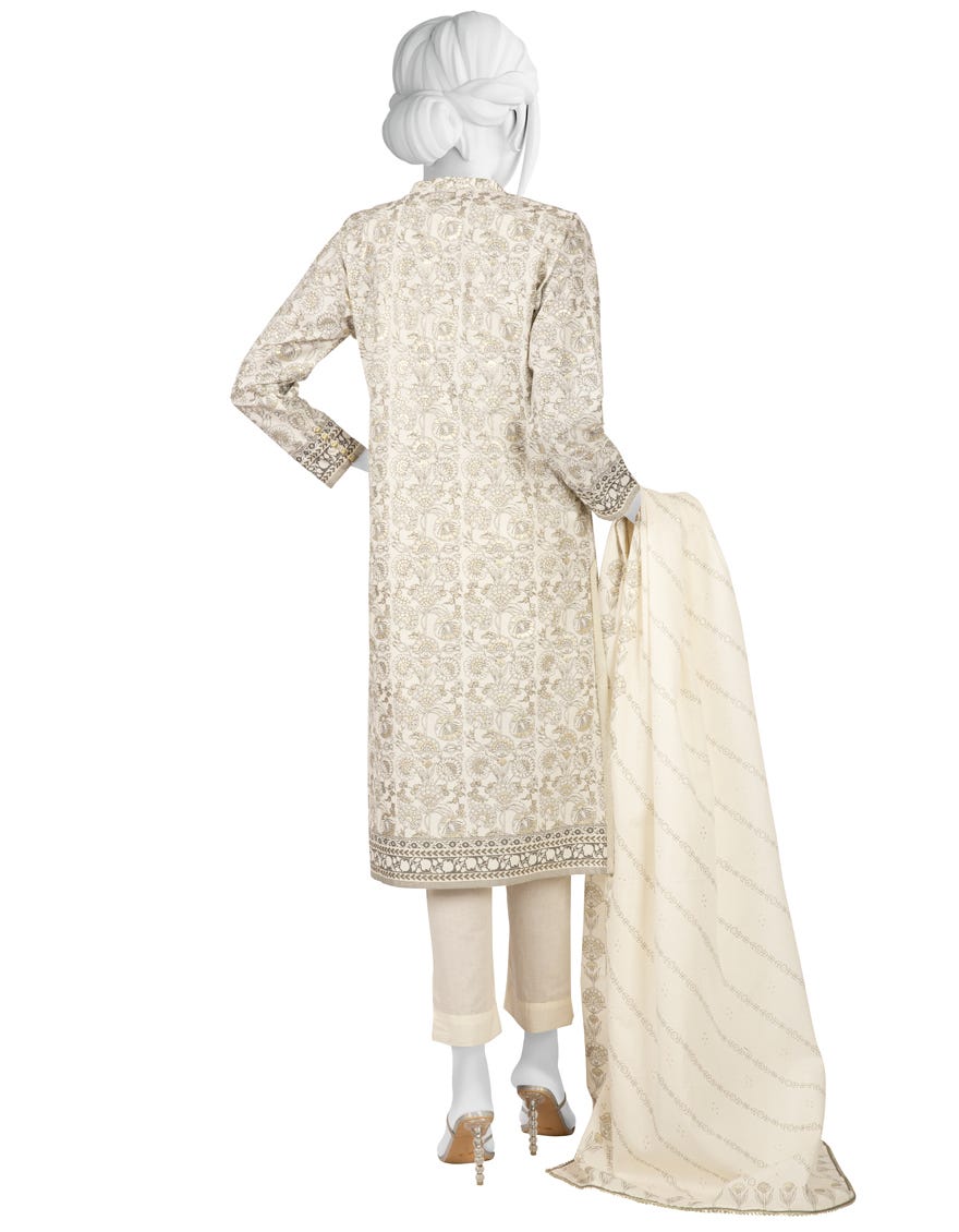 WHITE CAMBRIC UNSTITCHED 3PC | JJLS-W-JW-22-1763